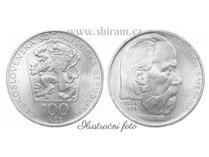 ČSSR, mince 100 Koruna 1974 - 150. výročí narození B. Smetany, stav 0/0