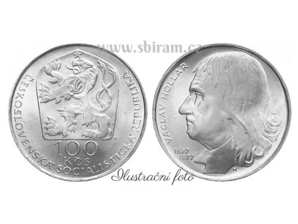 ČSSR, mince 100 Koruna 1977 - 300. výročí úmrtí Václava Hollara, stav 0/0