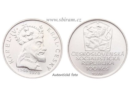 ČSSR, mince 100 Koruna 1978 - 600. výročí úmrtí Karla IV., stav 0/0