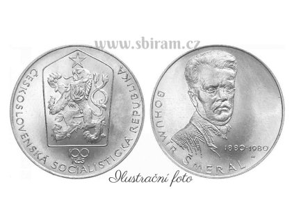 ČSSR, mince 100 Koruna 1980 - 100. výročí narození B. Šmerala, stav 0/0