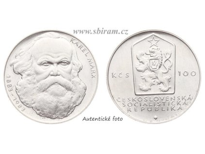 ČSSR, mince 100 Koruna 1983 - 100. výročí úmrtí Karla Marxe, stav 0/0