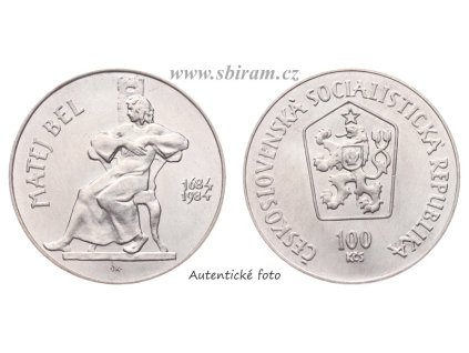 ČSSR, mince 100 Koruna 1984 - 300. výročí narození Mateje Bela, stav 0/0