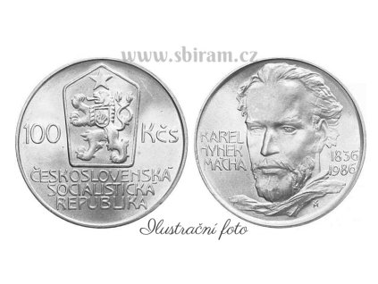 ČSSR, mince 100 Koruna 1986 - 150. výročí úmrtí K. H. Máchy, stav 0/0