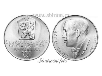 ČSSR, mince 100 Koruna 1990 - 100. výročí narození Karla Čapka, stav 0/0