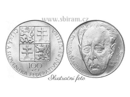ČSFR, mince 100 Koruna 1990 - 100. výročí narození B. Martinů, stav 0/0