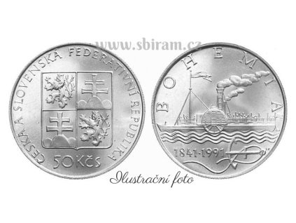 ČSFR, mince 50 Koruna 1991 - 150. výročí plavby parníku Bohemia, 0/0
