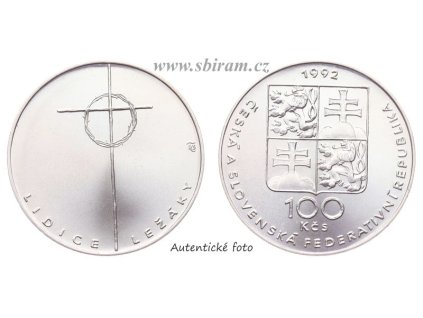 ČSFR, mince 100 Koruna 1992 - 50. výročí vyhlazení Lidic a Ležáků, 0/0