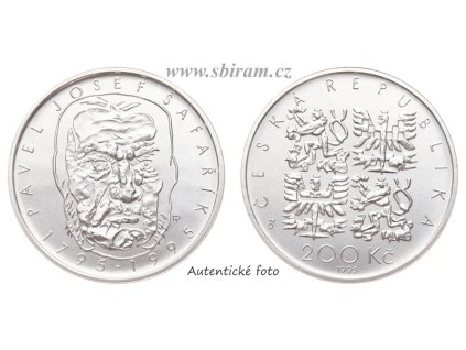 ČR, mince 200 Koruna 1995 - 200. výročí narození P. J. Šafaříka, stav 0/0