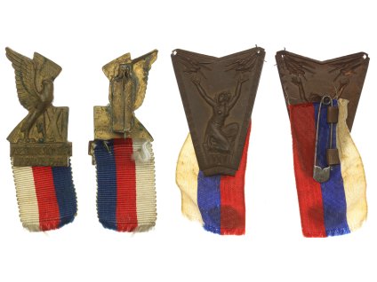 ČSR, Sokol, 2 ks AE sletových odznaků z let 1920/1948, stužky