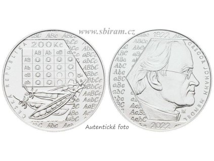 ČR, mince 200 Koruna 2022 - 200. výročí narození G. J. Mendela, stav 0/0