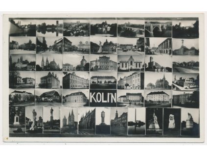 29 - Kolín, 45-ti okénková koláž dominant města, cca 1939