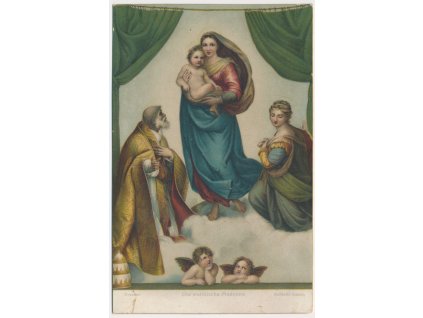 Náboženská pohlednice, Sixtinská madona, Raffaello Sanzio, cca 1909