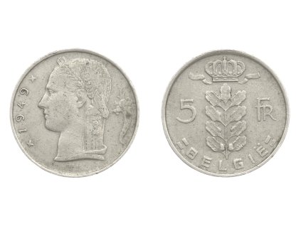 Belgie, mince 5 Frank, 1949, stav 2/2...viz autentické foto