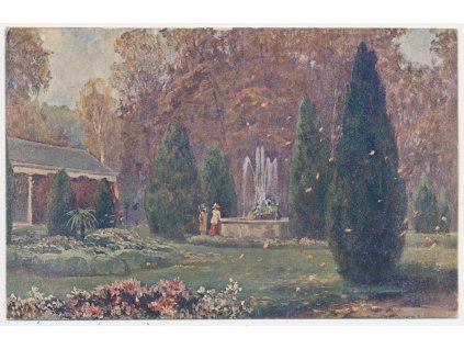 28 - Klatovy, oživená partie z městských sadů, cca 1928