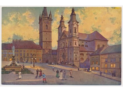 28 - Klatovy, oživené Velké náměstí, cca 1920