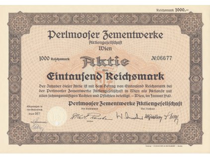 Akcie, Perlmooser Zementwerke Aktiengesellschaft, 1000 Reichsmark, 1940