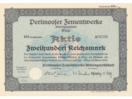 Akcie, Perlmooser Zementwerke Aktiengesellschaft, 200 Reichsmark, 1940