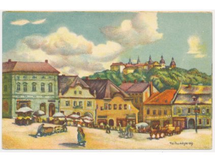 54 - Příbram, oživené náměstí, cca 1927