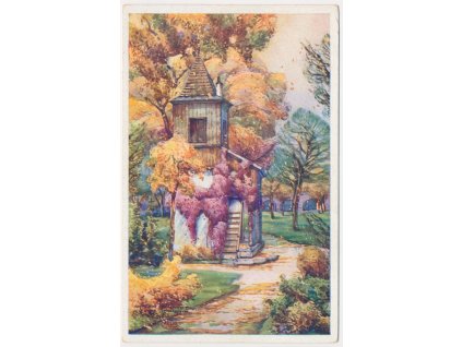 40 - Nymbursko, Poděbrady, "U staré zvonice na podzim", O. Schmidt, cca 1935