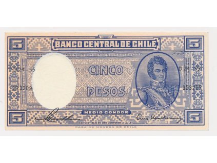 Chile, 5 Pesos, nepatrně ťuklý růžek, jinak stav UNC