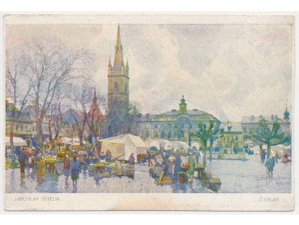 31 - Kutnohorsko, Čáslav, oživené náměstí s trhy, J Šetelík, cca 1924