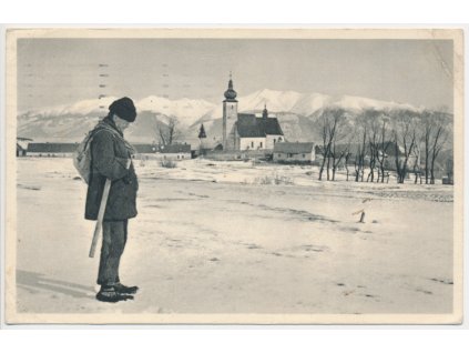 Slovensko, Liptovský Ján, oživená zimní partie, cca 1937