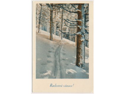 Námětová pohlednice, Radostné Vánoce!, zimní partie, cca 1947