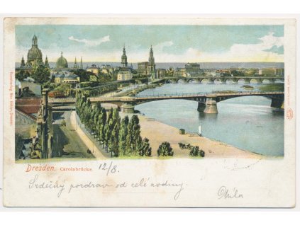 Německo, Drážďany (Dresden), Carolabrücke, cca 1900