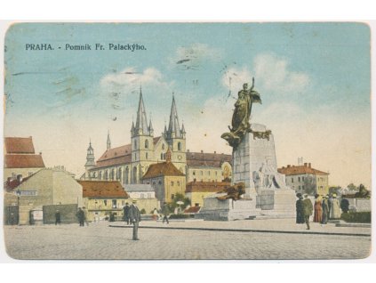49 - Praha, oživená partie u pomníku F. Palackého, cca 1919