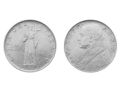 Vatikán, mince 100 Lir, 1957, stav 1/1...viz autentické foto