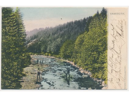 57 - Rychnovsko, Vamberk, oživená partie u řeky, cca 1906