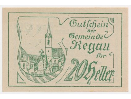 Rakousko, nouzová bankovka 20 h, Regau, 1920,  krásný stav UNC