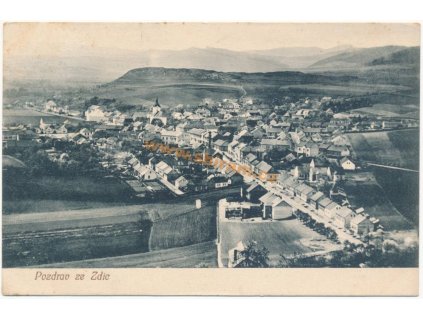 02 – Berounsko, pozdrav ze Zdic, celkový pohled, ca 1910