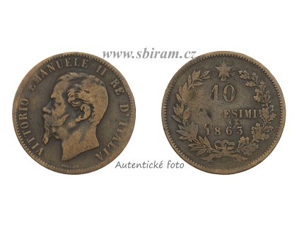 Itálie, mince 10 Centesimi, 1863, stav 2/2