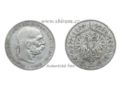 Rakousko - Uhersko, Ag (stříbrná) mince, 5 Korun, 1900, stav 1/1