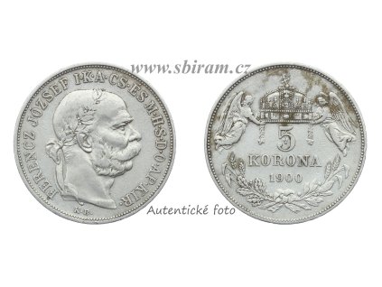 Rakousko - Uhersko, Ag (stříbrná) mince, 5 Korun, 1900, stav 1/1