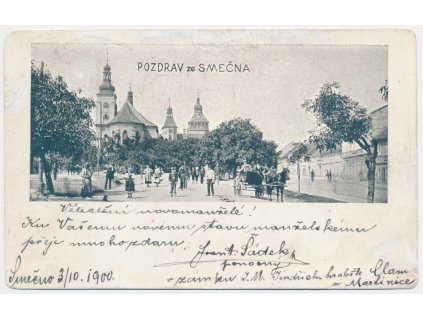 27 - Kladensko, Smečno, oživená partie z náměstí, cca 1900