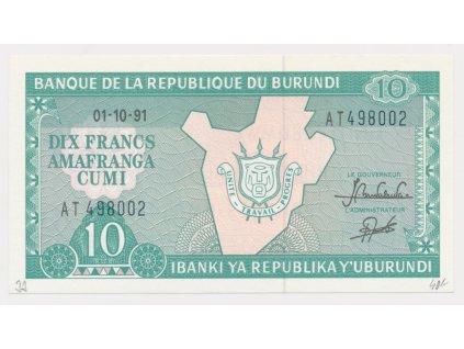 Burundi, 10 Franků, 1991, stav UNC