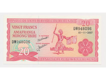 Burundi, 20 Franků, 2007, stav UNC