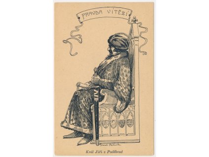 Námětová pohlednice, Král Jiří z Poděbrad, K. Rélink, cca 1930