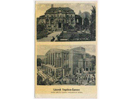 65 - Teplice, 2 záběr, Kamenné lázně, Městské divadlo, cca 1936