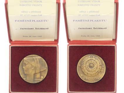 ČSSR, AE pamětní plaketa 50.výročí vzniku ČSR, 1968, průměr 50 mm, etue