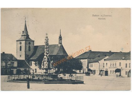 36 - Mladoboleslavsko, Bakov nad Jizerou, Náměstí, cca 1908