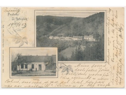 51 - Praha-západ, Solopisky, 2 záběrová koláž, Hostinec, celkový pohled, 1903