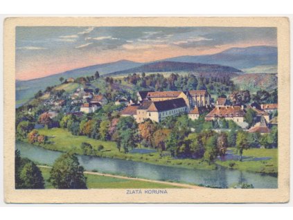 13 - Českokrumlovsko, Zlatá Koruna, celkový pohled na obec, cca 1920