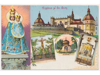 54 - Příbram, Svatá Hora, 5 - ti záběrová koláž poutního místa, cca 1947