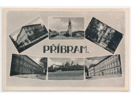 54 - Příbram, 6 - ti záběrová koláž s dominantami města, cca 1940