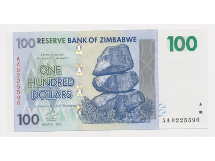 Zimbabwe, 100 Dollars, 2007, stav UNC