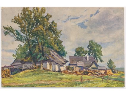 75 - Žďársko, Moravské Křižánky, chalupy, ak. malíř C. Jelínek, cca 1937