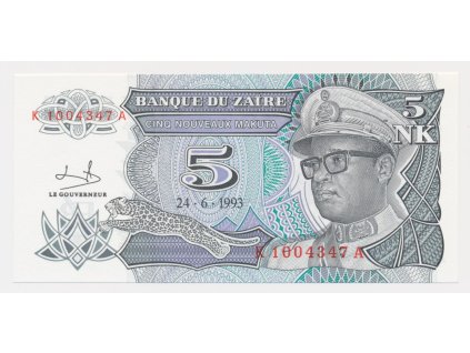 Demokratická republika Kongo, 5 Nouveaux Makuta, 1993, stav UNC